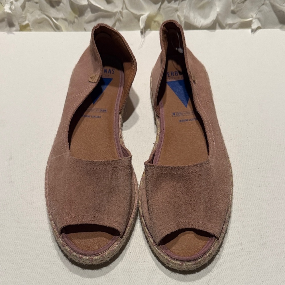 Suede Open-Toe Espadrille Flats in Dusty Rose